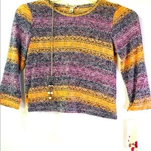 Girls Sweater Youth S Lavender with Yellow-Gold Stripes